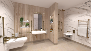 Doc M compliant Shower room Dorset. Hotel Disabled shower room.