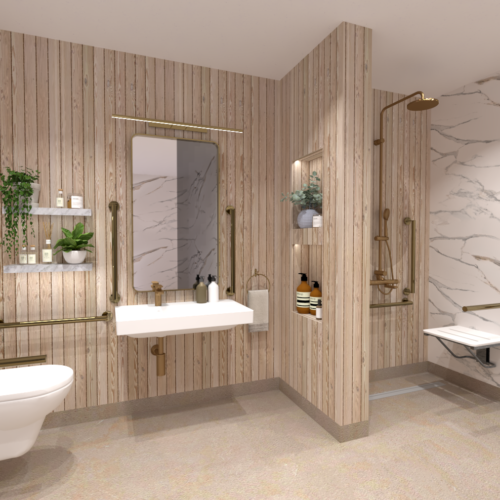 Doc M compliant Shower room Dorset. Hotel Disabled shower room.