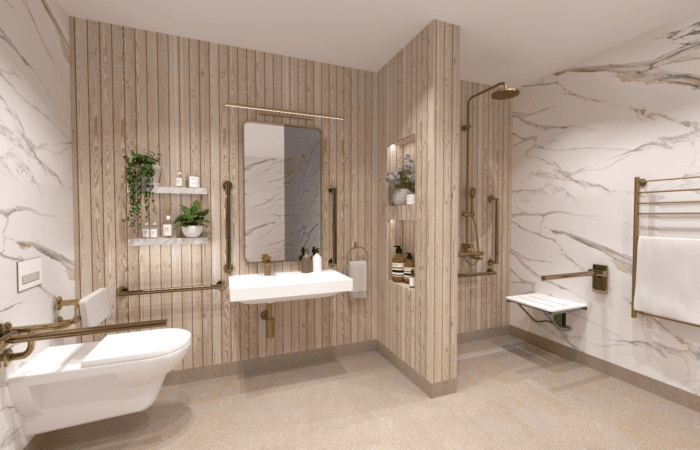 Doc M compliant Shower room Dorset. Hotel Disabled shower room.